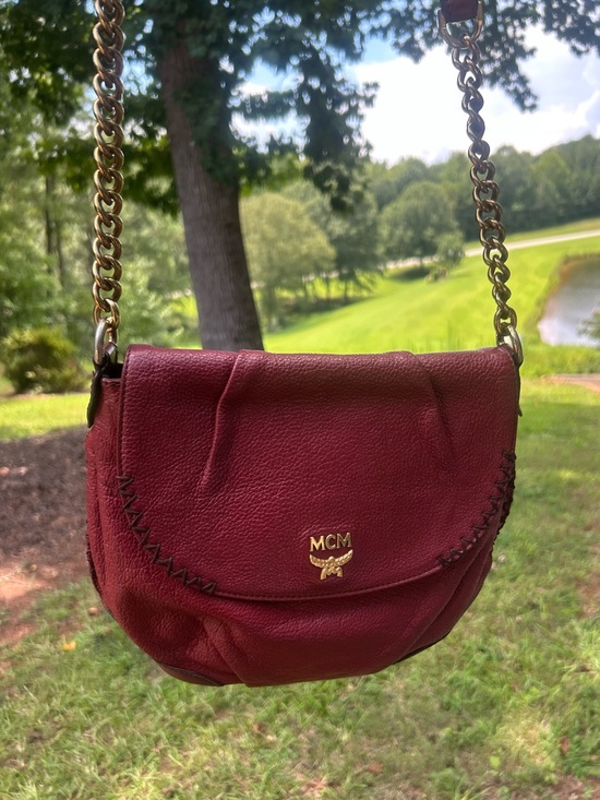MCM Handbags - MCM Burgundy Pebbled Leather Flap Crossbody Shoulder Bag Made in Korea